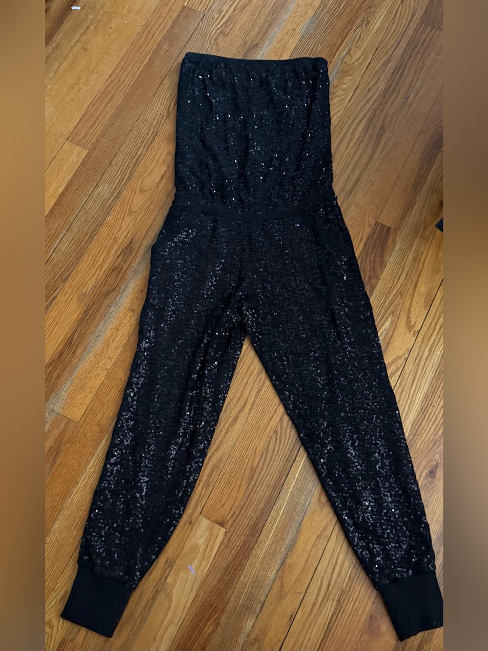 Black Sequin Strapless Jumpsuit Victoria’s Secret xs